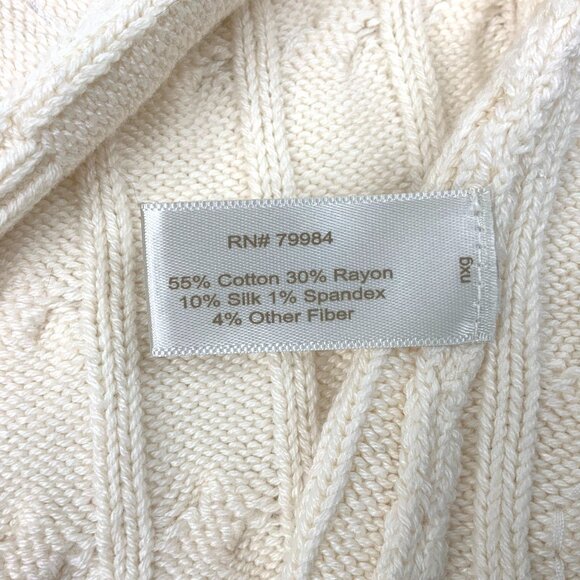 Boston Proper Sweater White/Cream V Neck Cable Knit Pearl Embellished Size M - Picture 13 of 16